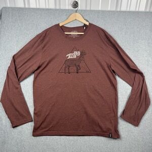 Prana TShirt Mens XL Brown Red Long Sleeve Wild Deer Graphic Organic Cotton NWOT